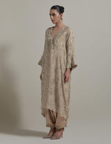 Beige Embroidered Kurta With Pants