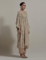 Beige Embroidered Kurta With Pants