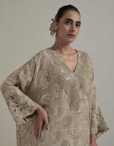 Beige Embroidered Kurta With Pants