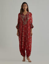 Red Embroidered Kaftan Set