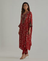 Red Embroidered Kaftan Set