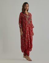 Red Embroidered Kaftan Set