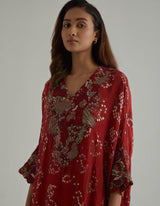 Red Embroidered Kaftan Set