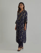 Blue Printed and Embroidered Loose Fit Kurta with Salwar