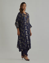 Blue Printed and Embroidered Loose Fit Kurta with Salwar