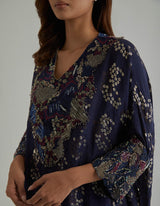 Blue Printed and Embroidered Loose Fit Kurta with Salwar