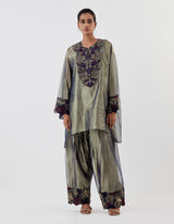 Green Embroidered Anti Fit Tissue Kurta with Salwar