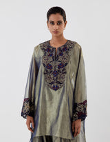 Green Embroidered Anti Fit Tissue Kurta with Salwar