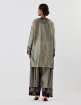 Green Embroidered Anti Fit Tissue Kurta with Salwar