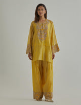 Yellow Crinkled Tissue Kurta Set