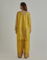 Yellow Crinkled Tissue Kurta Set