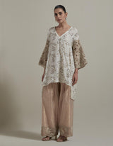Ivory With Pink Cutwork Sleeve Kurta With Salwar