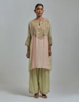 Pink Green Embellsihed Kurta With Pants
