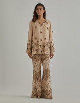 Beige Embroidered Tunic Set