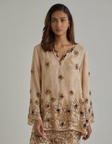 Beige Embroidered Tunic Set