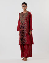 Red AppliquÃ© Abha Kurta Set