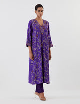 Blue All-over Embroidered Flared Kurta Set