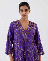 Blue All-over Embroidered Flared Kurta Set