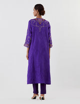 Blue All-over Embroidered Flared Kurta Set