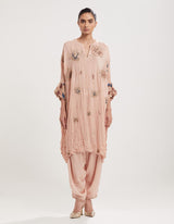 Beige Embroidered Loose-Fit Kurta with Cowl Salwar