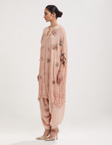 Beige Embroidered Loose-Fit Kurta with Cowl Salwar