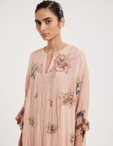 Beige Embroidered Loose-Fit Kurta with Cowl Salwar