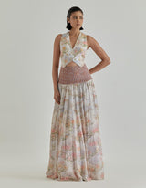 Ivory Jardin Flou Skirt And Waist Coat Set