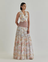 Ivory Jardin Flou Skirt And Waist Coat Set