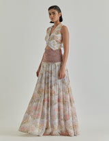 Ivory Jardin Flou Skirt And Waist Coat Set