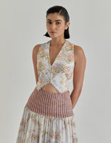 Ivory Jardin Flou Skirt And Waist Coat Set