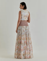 Ivory Jardin Flou Skirt And Waist Coat Set