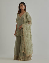 Green Water Glimmer Sharara Set