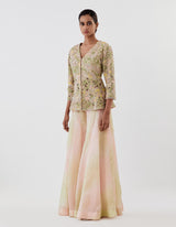 Pink Embroidered Jacket with Ombre Dyed Sharara