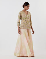 Pink Embroidered Jacket with Ombre Dyed Sharara