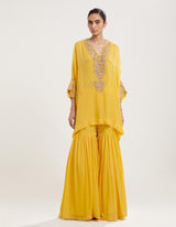 Yellow Embroidered Loose Fit Top with Sharara