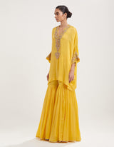 Yellow Embroidered Loose Fit Top with Sharara