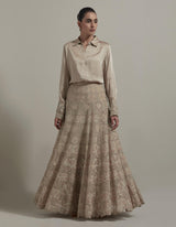 Beige Shirt With Embellished Lehenga Skirt