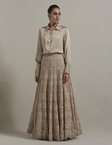 Beige Shirt With Embellished Lehenga Skirt