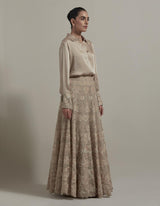 Beige Shirt With Embellished Lehenga Skirt