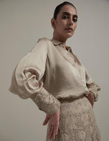 Beige Shirt With Embellished Lehenga Skirt