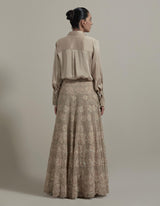 Beige Shirt With Embellished Lehenga Skirt
