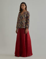 Gold Red Jacket Sharara Set