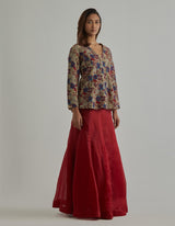 Gold Red Jacket Sharara Set