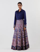 Blue Skirt with All Over Embroidery with Shirt Set