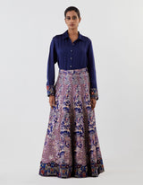 Blue Skirt with All Over Embroidery with Shirt Set