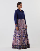 Blue Skirt with All Over Embroidery with Shirt Set