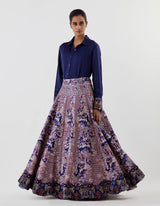 Blue Skirt with All Over Embroidery with Shirt Set