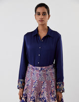 Blue Skirt with All Over Embroidery with Shirt Set