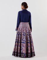 Blue Skirt with All Over Embroidery with Shirt Set