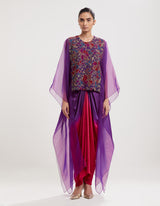 Purple Hand Embroidred Cape with Ombre Skirt and Inner